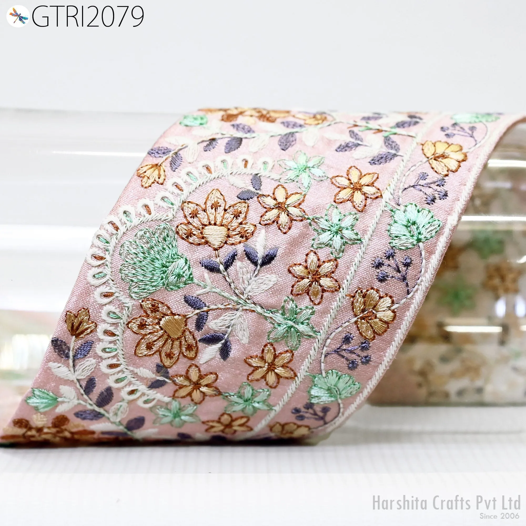 9 Yard Embroidered 8cm Fabric Trim Indian Embroidery Sari Border Crafting Saree Sewing Decorative Beach Bag Cushions Trimmings Ribbons Tape