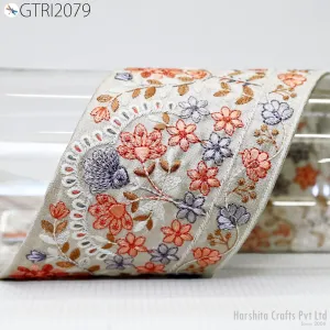 9 Yard Embroidered 8cm Fabric Trim Indian Embroidery Sari Border Crafting Saree Sewing Decorative Beach Bag Cushions Trimmings Ribbons Tape