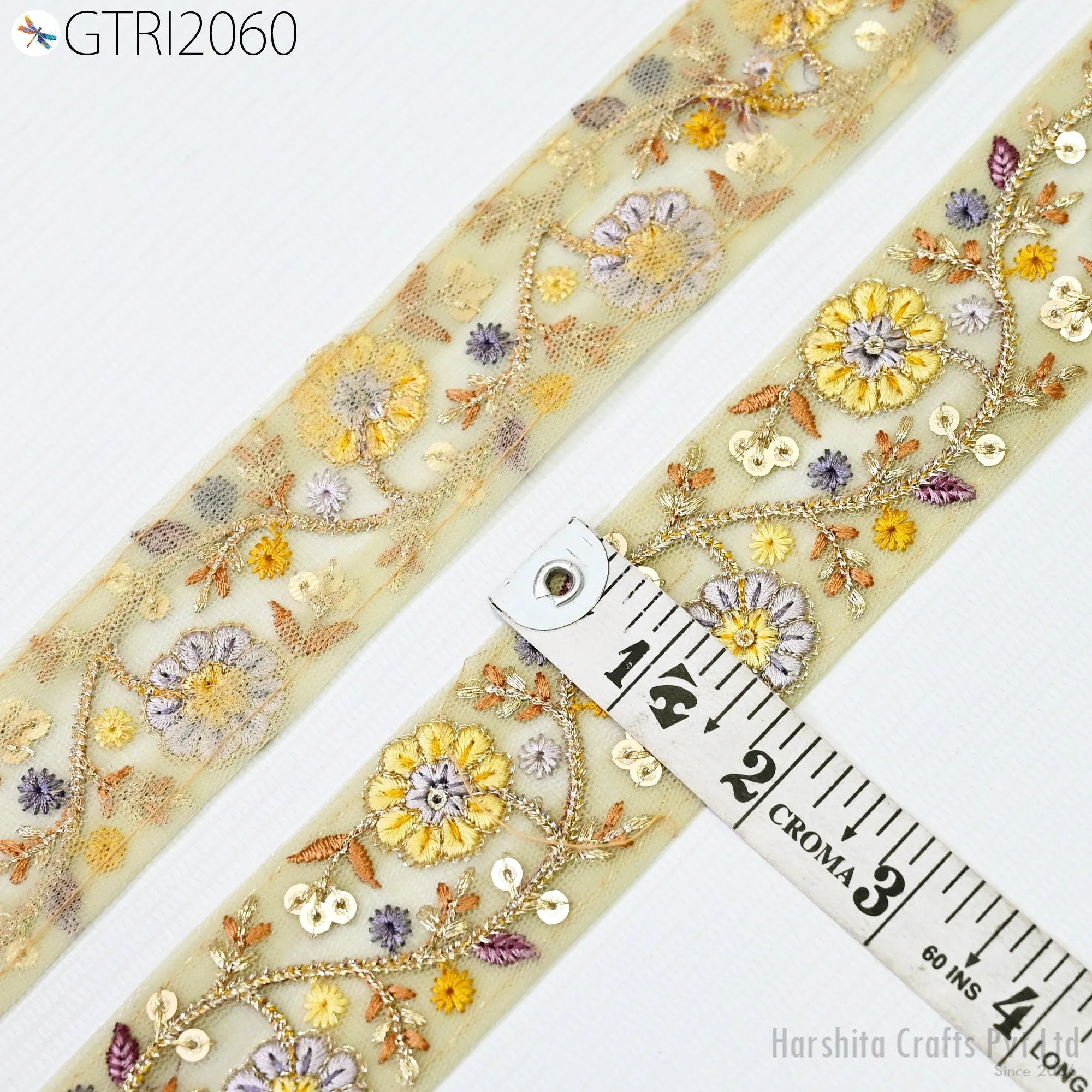 9 Yard Embroidered Fabric 45mm Trim Embellishment Sari Ribbons Sewing Crafting Border Indian Embroidery Trimmings Cushions Laces Home Decor
