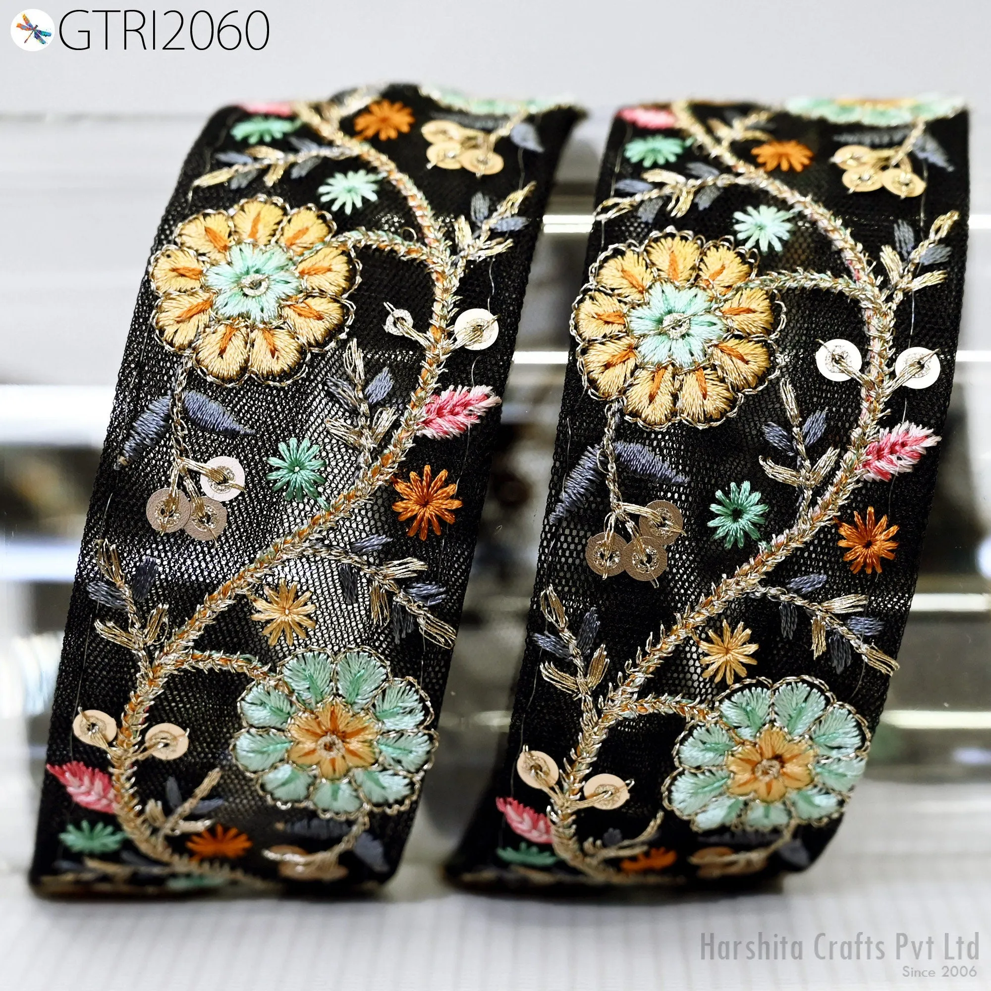 9 Yard Embroidered Fabric 45mm Trim Embellishment Sari Ribbons Sewing Crafting Border Indian Embroidery Trimmings Cushions Laces Home Decor