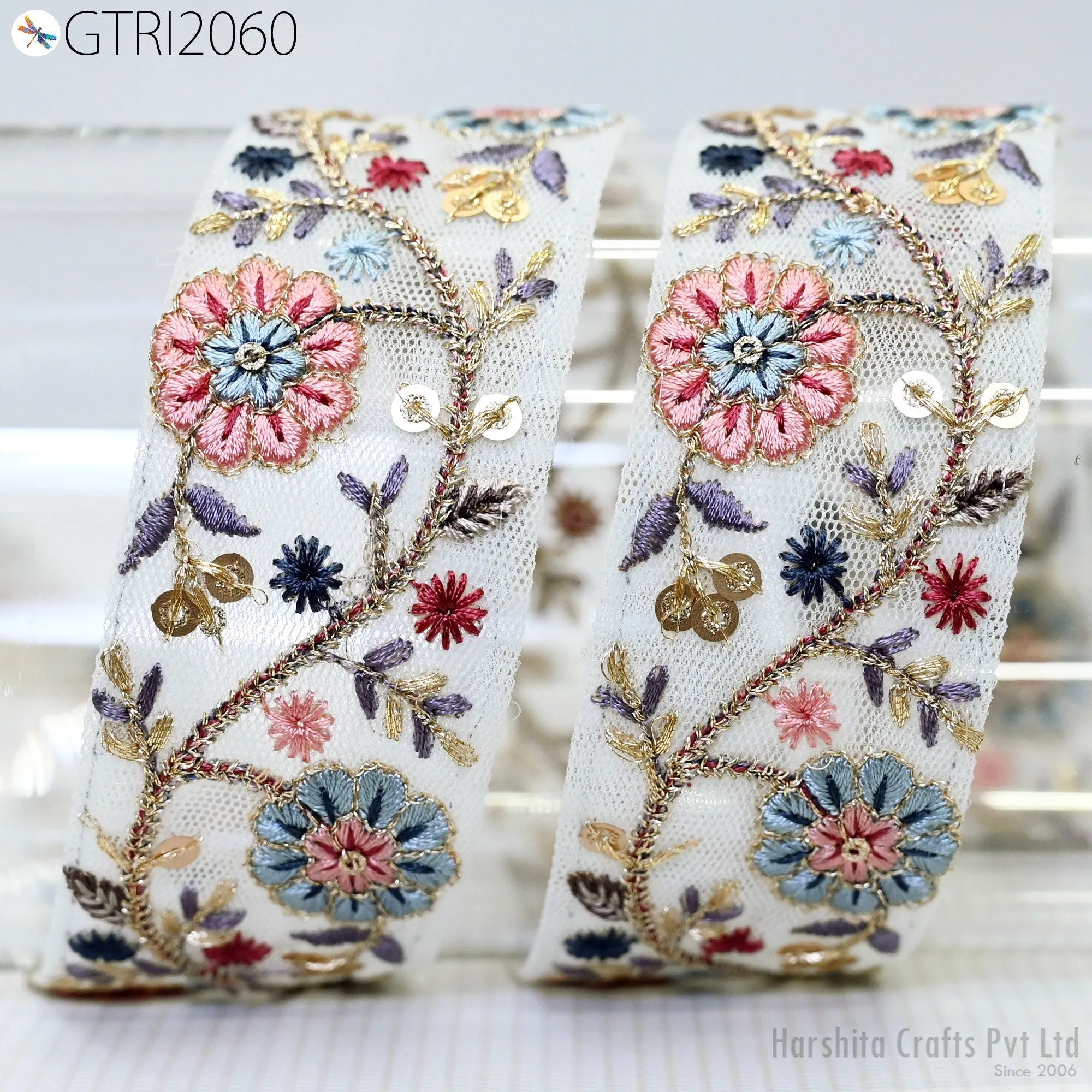 9 Yard Embroidered Fabric 45mm Trim Embellishment Sari Ribbons Sewing Crafting Border Indian Embroidery Trimmings Cushions Laces Home Decor
