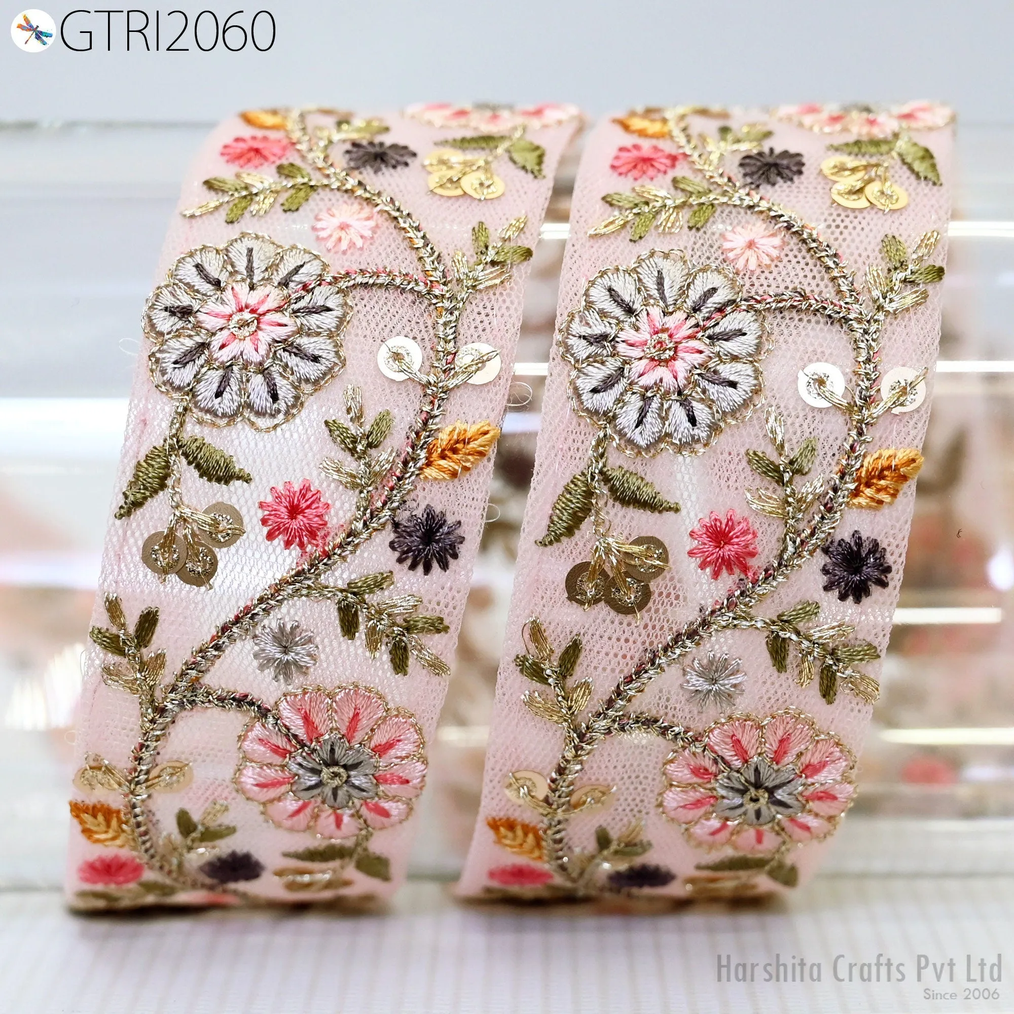 9 Yard Embroidered Fabric 45mm Trim Embellishment Sari Ribbons Sewing Crafting Border Indian Embroidery Trimmings Cushions Laces Home Decor