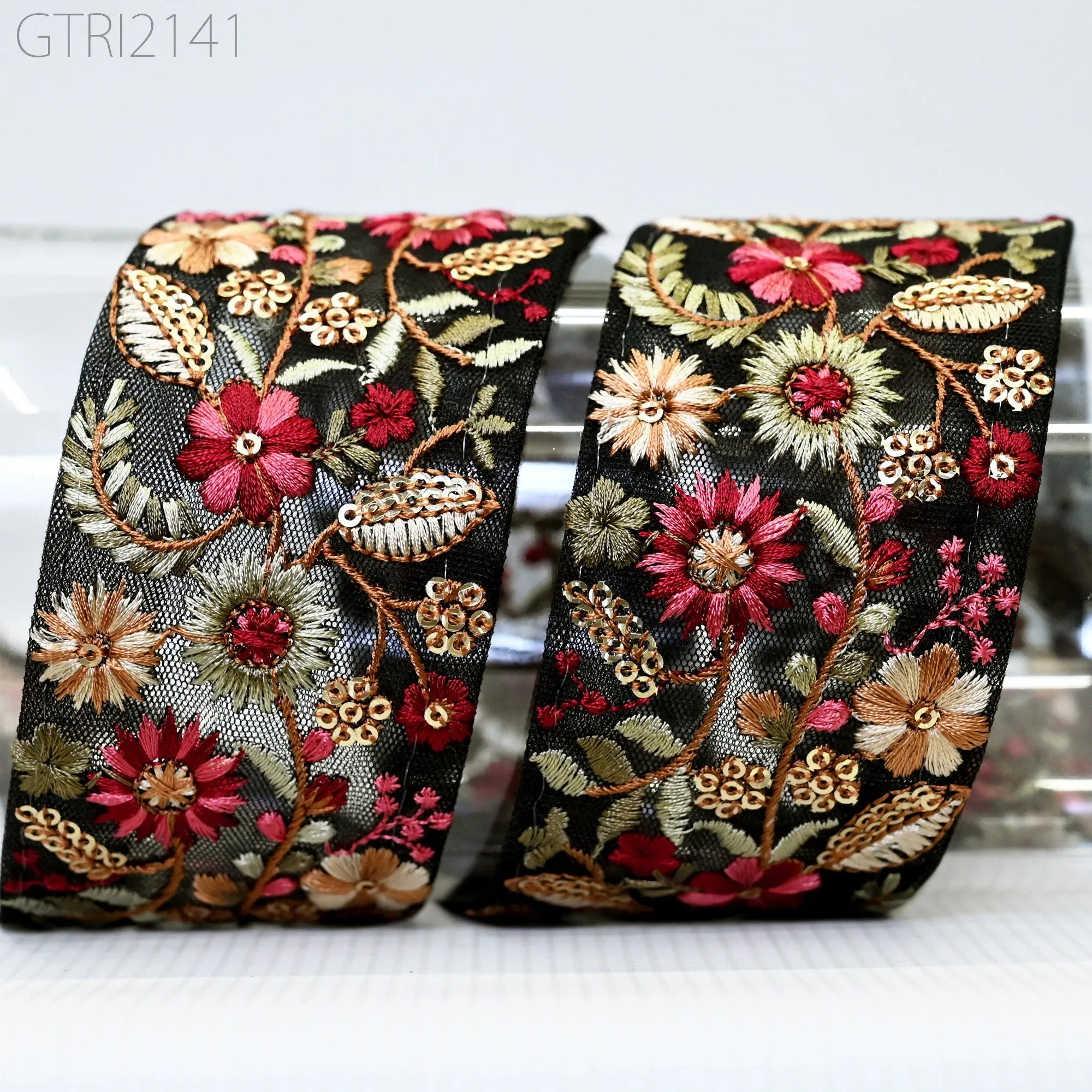 9 Yard Embroidery 55mm Fabric Trim Indian Doll Making Embellishment DIY Crafting Sewing Saree Sari Border Embroidered Ribbon Dresses Costume