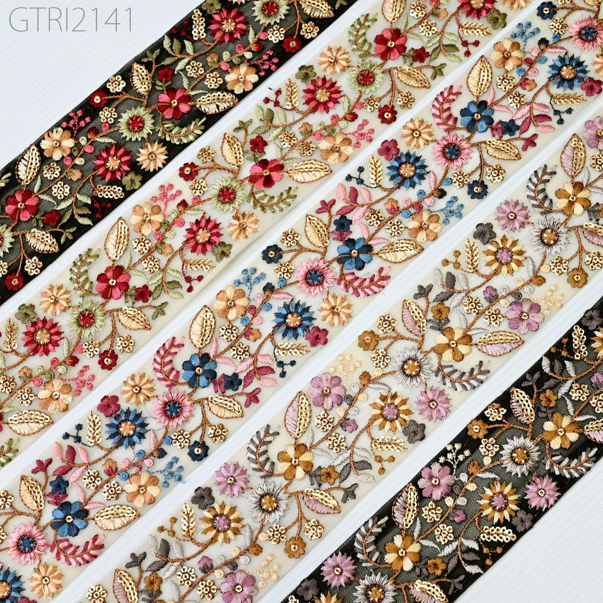 9 Yard Embroidery 55mm Fabric Trim Indian Doll Making Embellishment DIY Crafting Sewing Saree Sari Border Embroidered Ribbon Dresses Costume