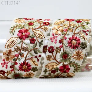 9 Yard Embroidery 55mm Fabric Trim Indian Doll Making Embellishment DIY Crafting Sewing Saree Sari Border Embroidered Ribbon Dresses Costume