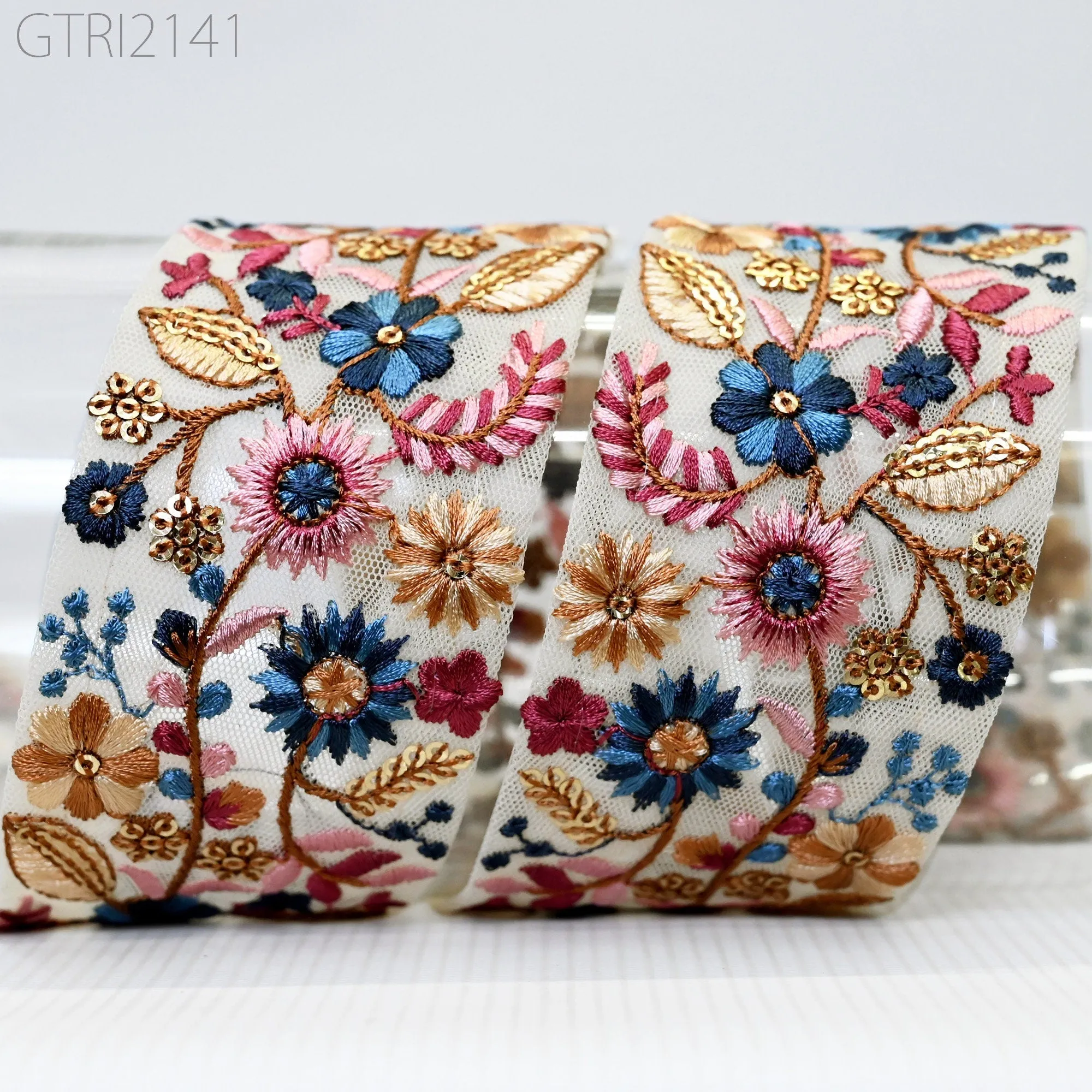 9 Yard Embroidery 55mm Fabric Trim Indian Doll Making Embellishment DIY Crafting Sewing Saree Sari Border Embroidered Ribbon Dresses Costume