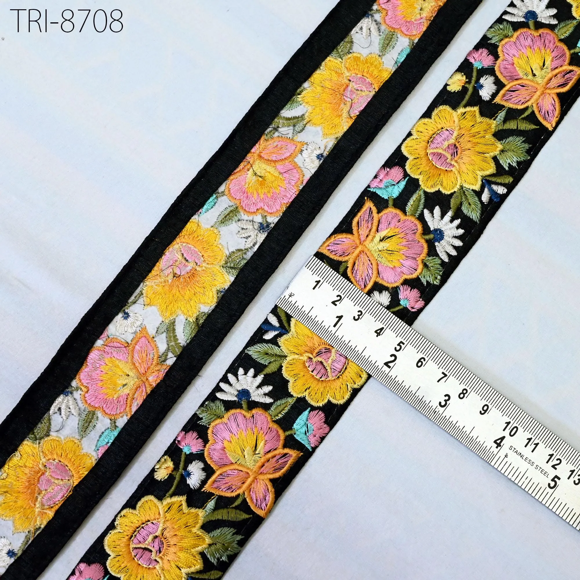 9 Yard Embroidery 5cm Ribbon Yellow Trim Tape Embellish Embroidered Saree Border Costume Crafting Sewing Beach Bags Tote Pouche Wall Hanging
