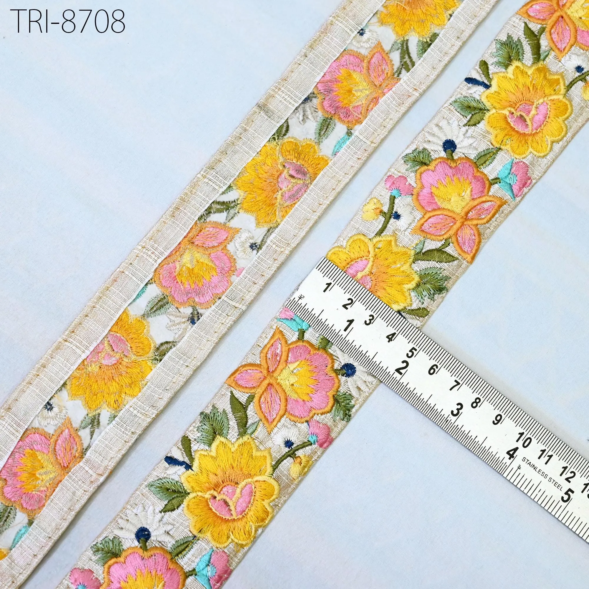 9 Yard Embroidery 5cm Ribbon Yellow Trim Tape Embellish Embroidered Saree Border Costume Crafting Sewing Beach Bags Tote Pouche Wall Hanging