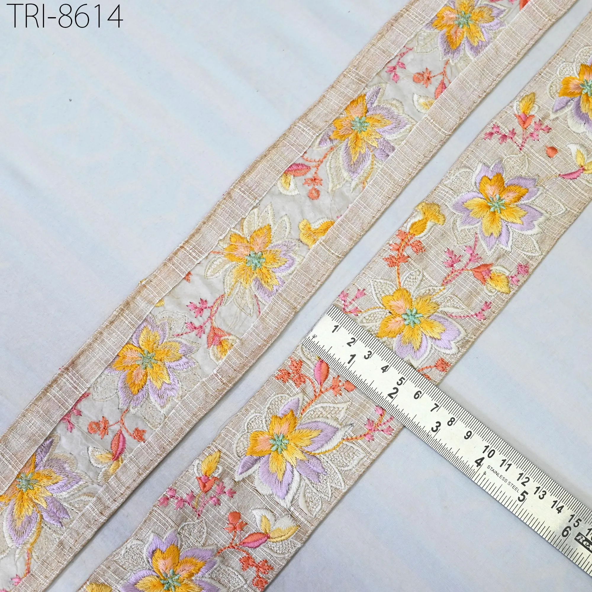 9 Yard Embroidery 6 cm Trim Border Embroidered Saree Ribbon Tape Craft Sewing Accessories for Beach Bag, Hats, Costume, Christmas Home Decor