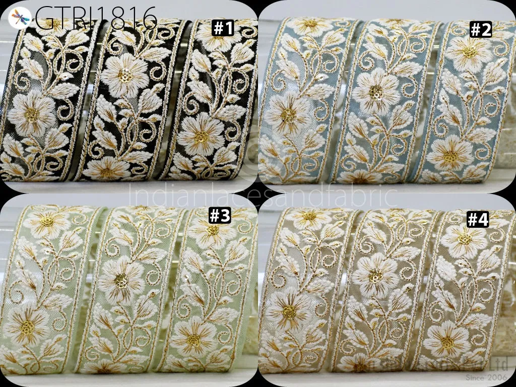 9 Yard Embroidery Fabric 4cm Trim Embellishment Embroidered Sari Ribbons Sewing DIY Crafting Border Indian Trimming Cushion Laces Home Decor