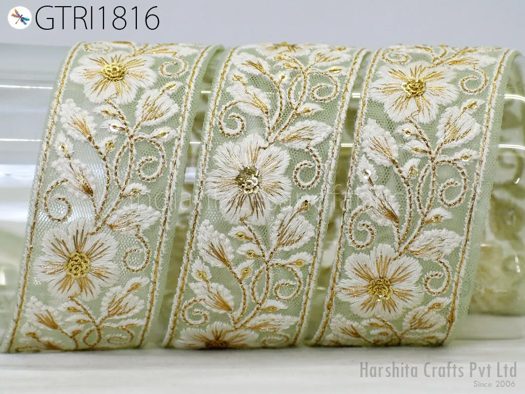 9 Yard Embroidery Fabric 4cm Trim Embellishment Embroidered Sari Ribbons Sewing DIY Crafting Border Indian Trimming Cushion Laces Home Decor