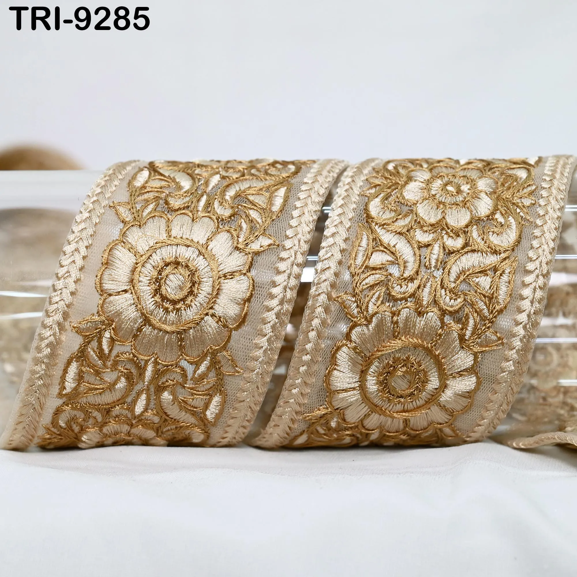 9 Yard Embroidery Ribbon 65mm Fabric Trim Indian Embellishment Crafting Sewing Saree Sari Border Embroidered Dresses Costumes Junk Journals