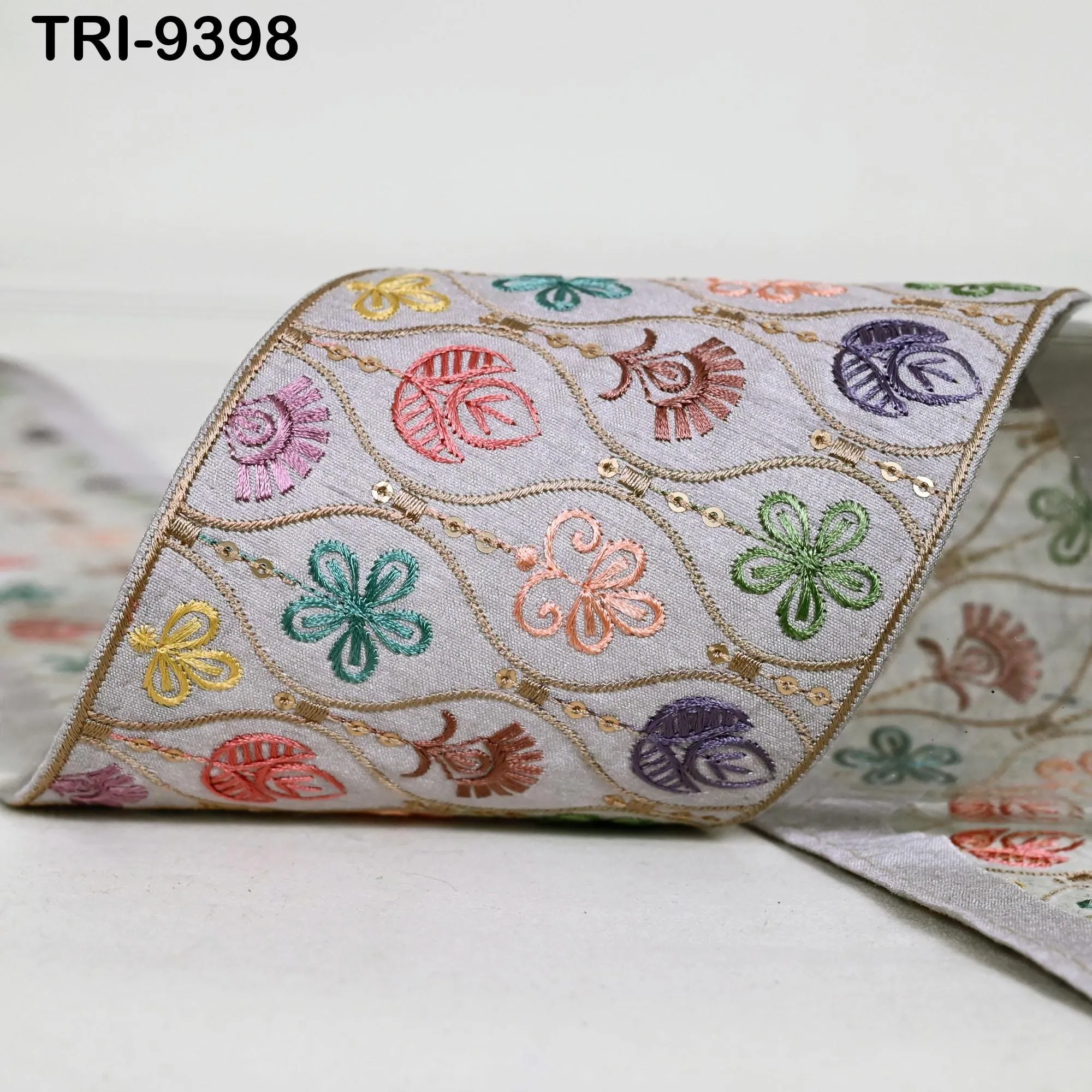 9 Yard Embroidery Ribbon Trim 10cm Saree Border DIY Crafting Sewing Throw Pillow Home Decor Embellishments Historic Costumes Junk Journals