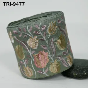 9 Yard Embroidery Ribbons Fabric Trim Indian Embroidered Sari Border Crafting Sewing Regency Reticules Victorian Handbags Junk Journals 10cm