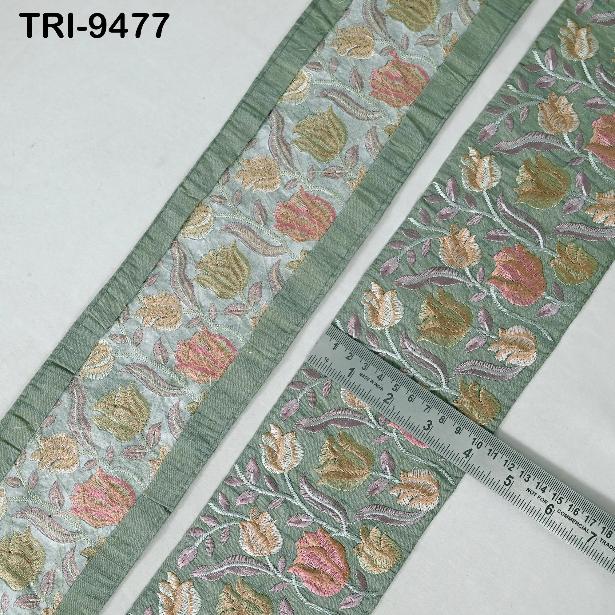 9 Yard Embroidery Ribbons Fabric Trim Indian Embroidered Sari Border Crafting Sewing Regency Reticules Victorian Handbags Junk Journals 10cm