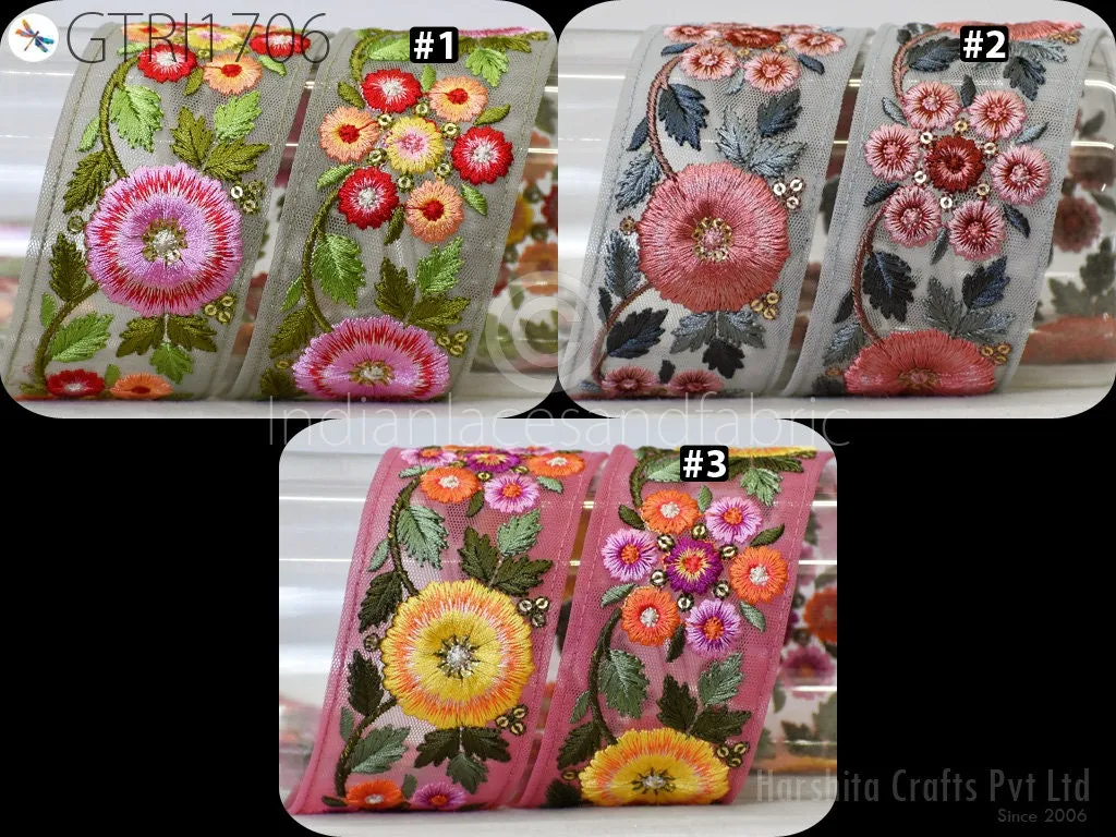 9 Yard Floral 55 mm Indian Sari Border Embellishments Embroidery Trim Dress Embroidered Saree Ribbon Home Décor Sewing Crafting Trim Curtain