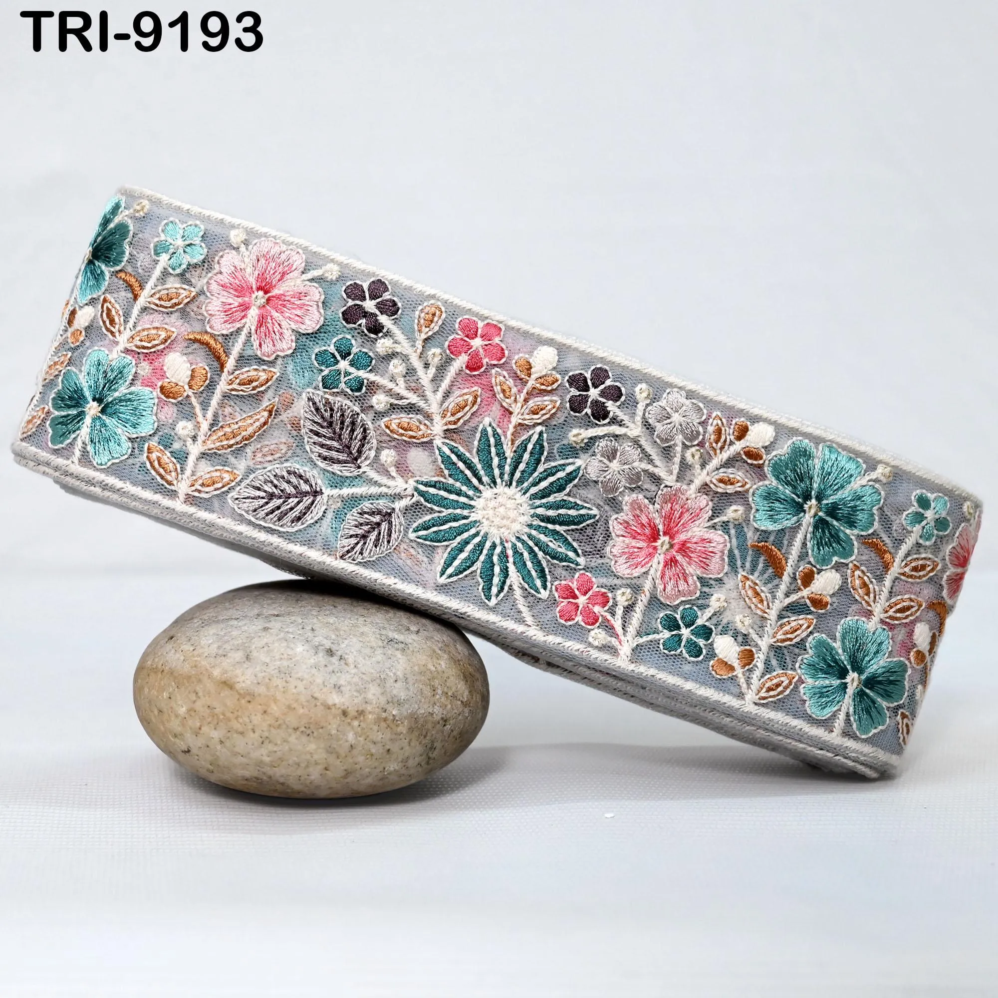 9 Yard Floral Embroidery Ribbon 7 cm Trims for Kids DIY Crafting Sewing Costumes Dog Collar Tote Bags, Lampshades Decor Indian Embroidered
