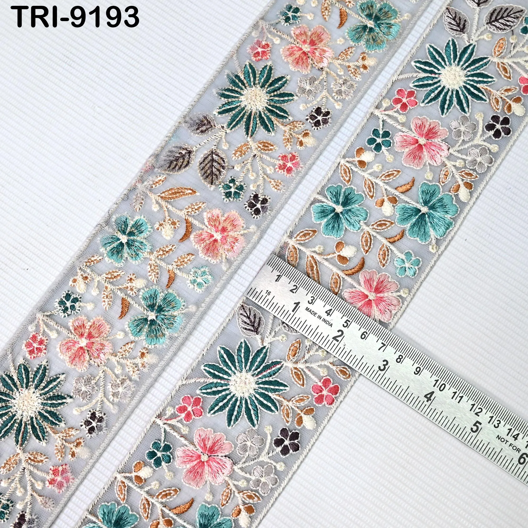 9 Yard Floral Embroidery Ribbon 7 cm Trims for Kids DIY Crafting Sewing Costumes Dog Collar Tote Bags, Lampshades Decor Indian Embroidered