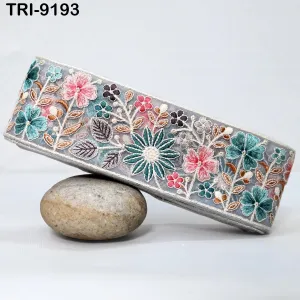 9 Yard Floral Embroidery Ribbon 7 cm Trims for Kids DIY Crafting Sewing Costumes Dog Collar Tote Bags, Lampshades Decor Indian Embroidered