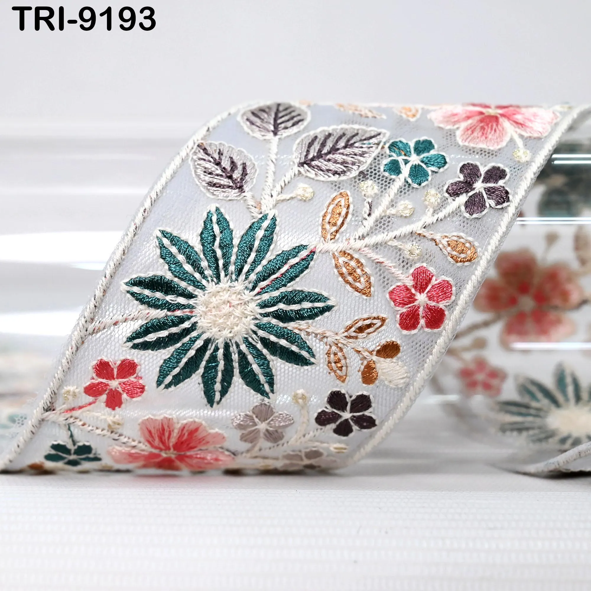 9 Yard Floral Embroidery Ribbon 7 cm Trims for Kids DIY Crafting Sewing Costumes Dog Collar Tote Bags, Lampshades Decor Indian Embroidered