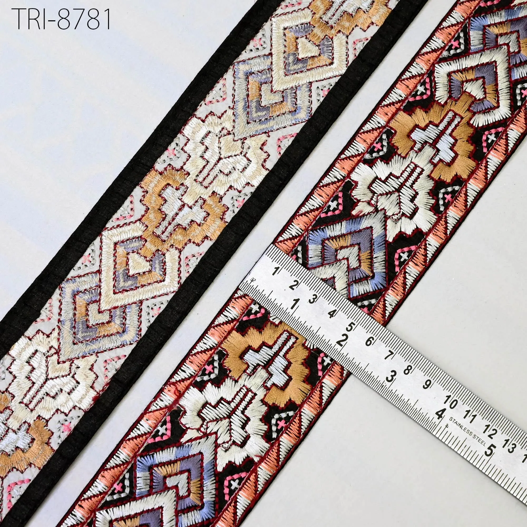 9 Yard Geometric 6CM Embroidery Trim Ribbons Embellishment Embroidered Fabric Saree Theatrical Costumes Border DIY Crafting Sewing Beach Bag