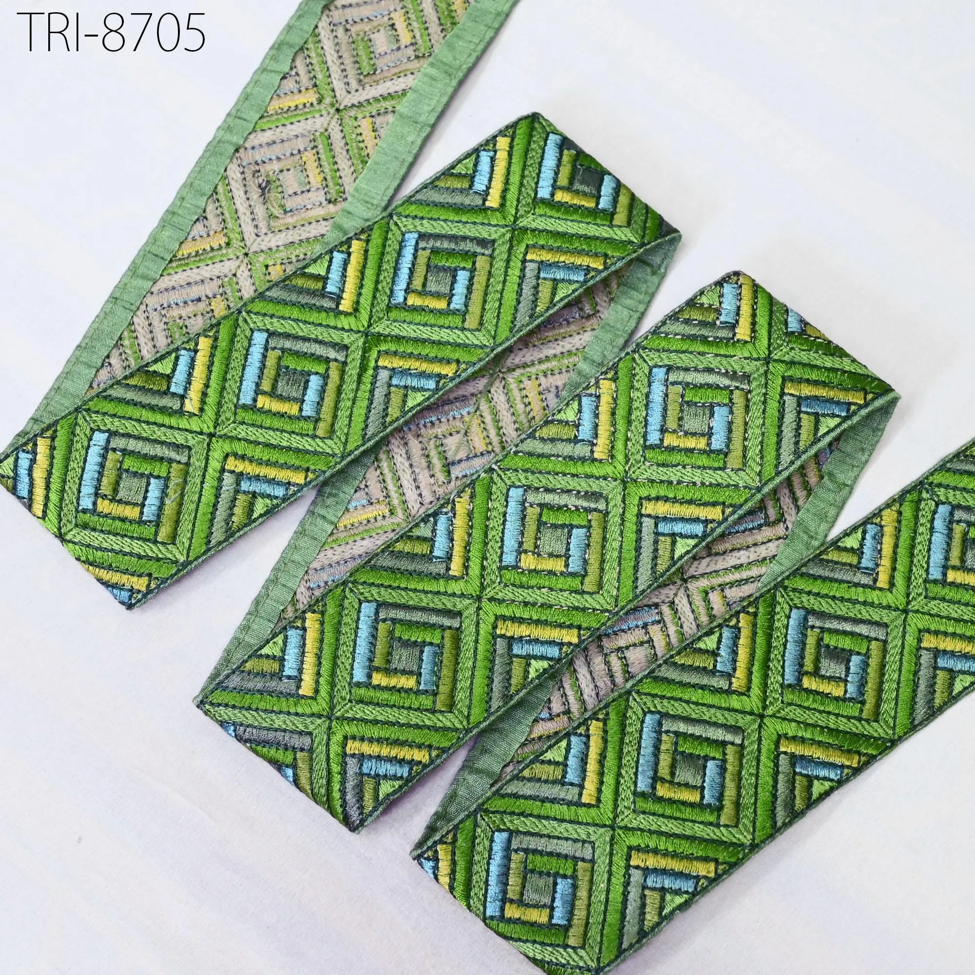 9 Yard Green 5cm Embroidery Border Embroidered Fabric Trim Gift Wrapping Saree Ribbon DIY Crafting Christmas Decoration Embellish Trimmings