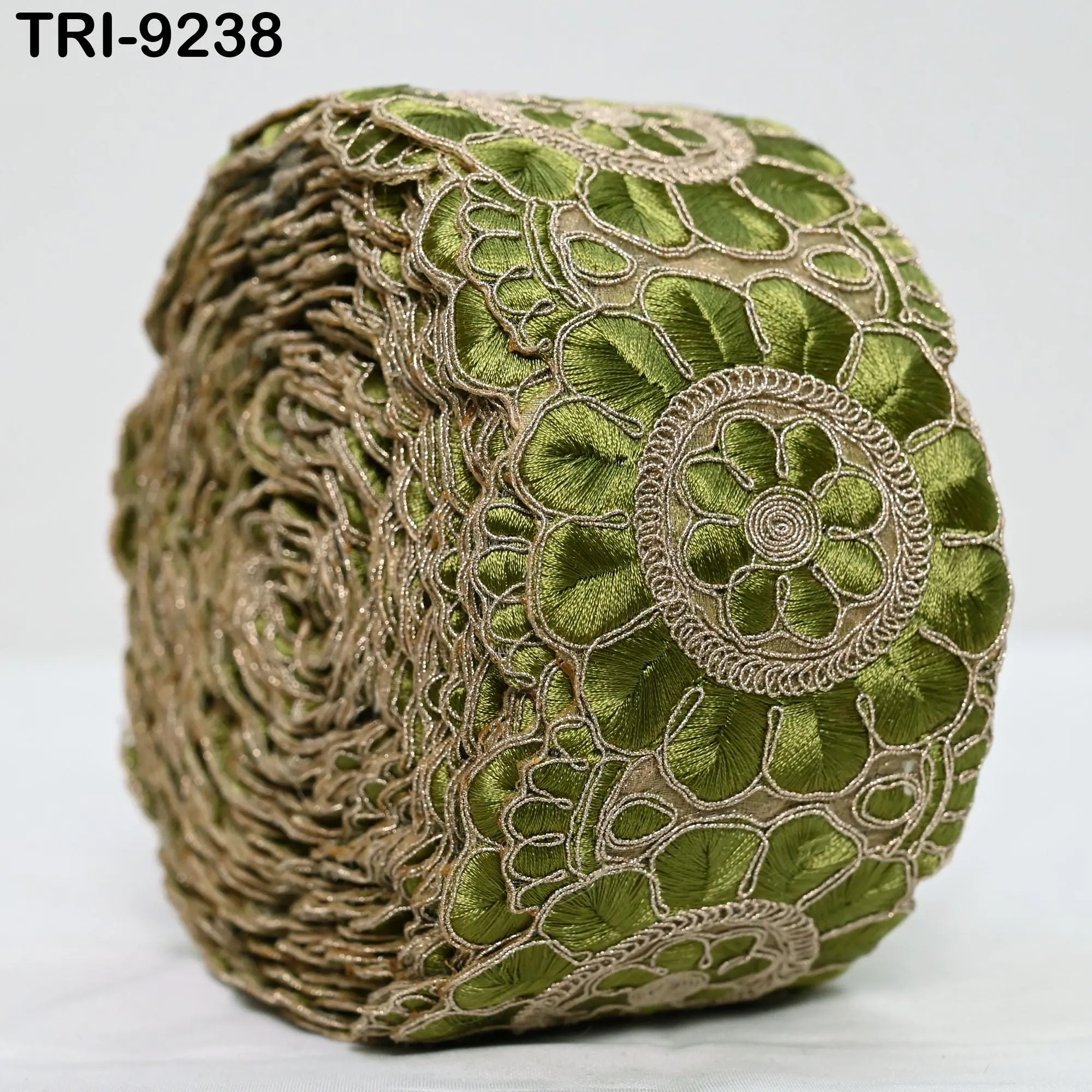 9 Yard Green Indian Embroidery Trim 8cm Ribbon Embroidered Wedding Sari lehenga Border Saree  Sewing Crafting Wall Decor Curtains Headbands