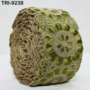 9 Yard Green Indian Embroidery Trim 8cm Ribbon Embroidered Wedding Sari lehenga Border Saree  Sewing Crafting Wall Decor Curtains Headbands