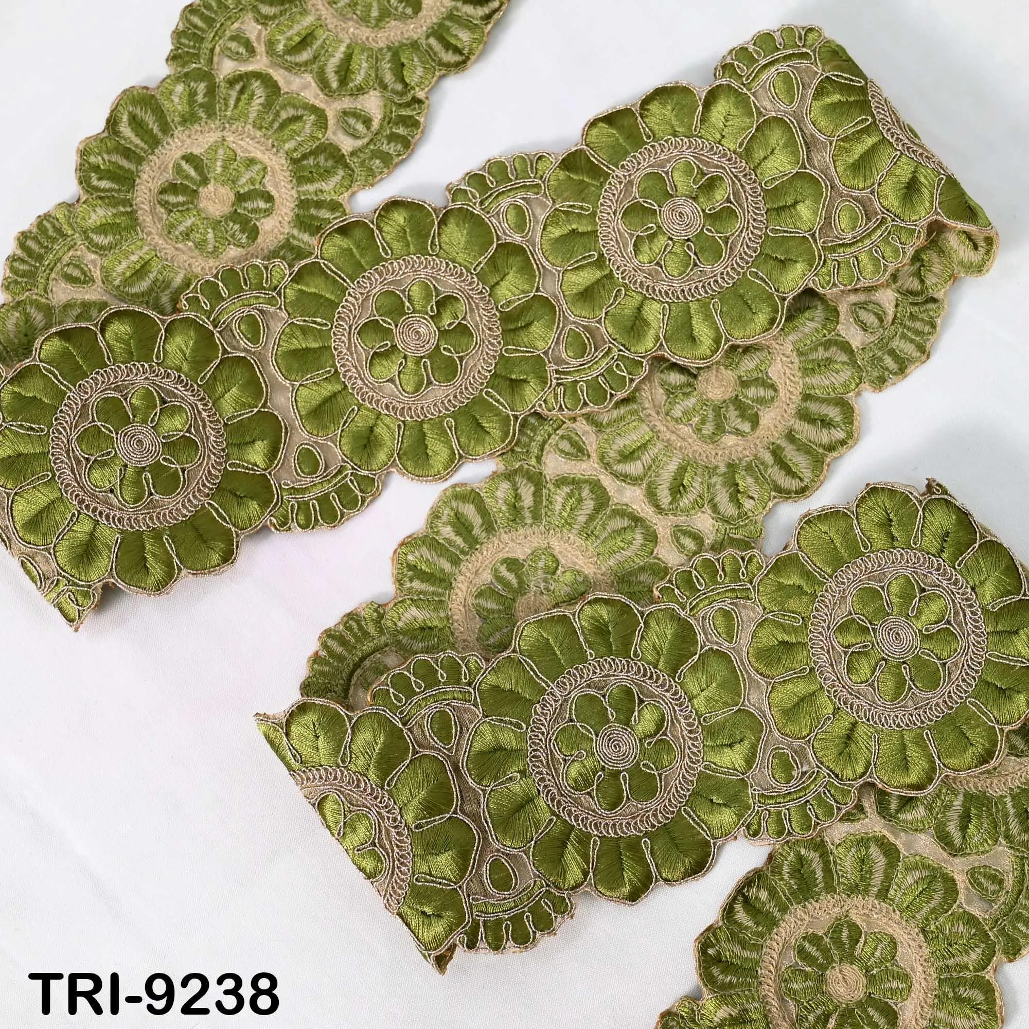 9 Yard Green Indian Embroidery Trim 8cm Ribbon Embroidered Wedding Sari lehenga Border Saree  Sewing Crafting Wall Decor Curtains Headbands