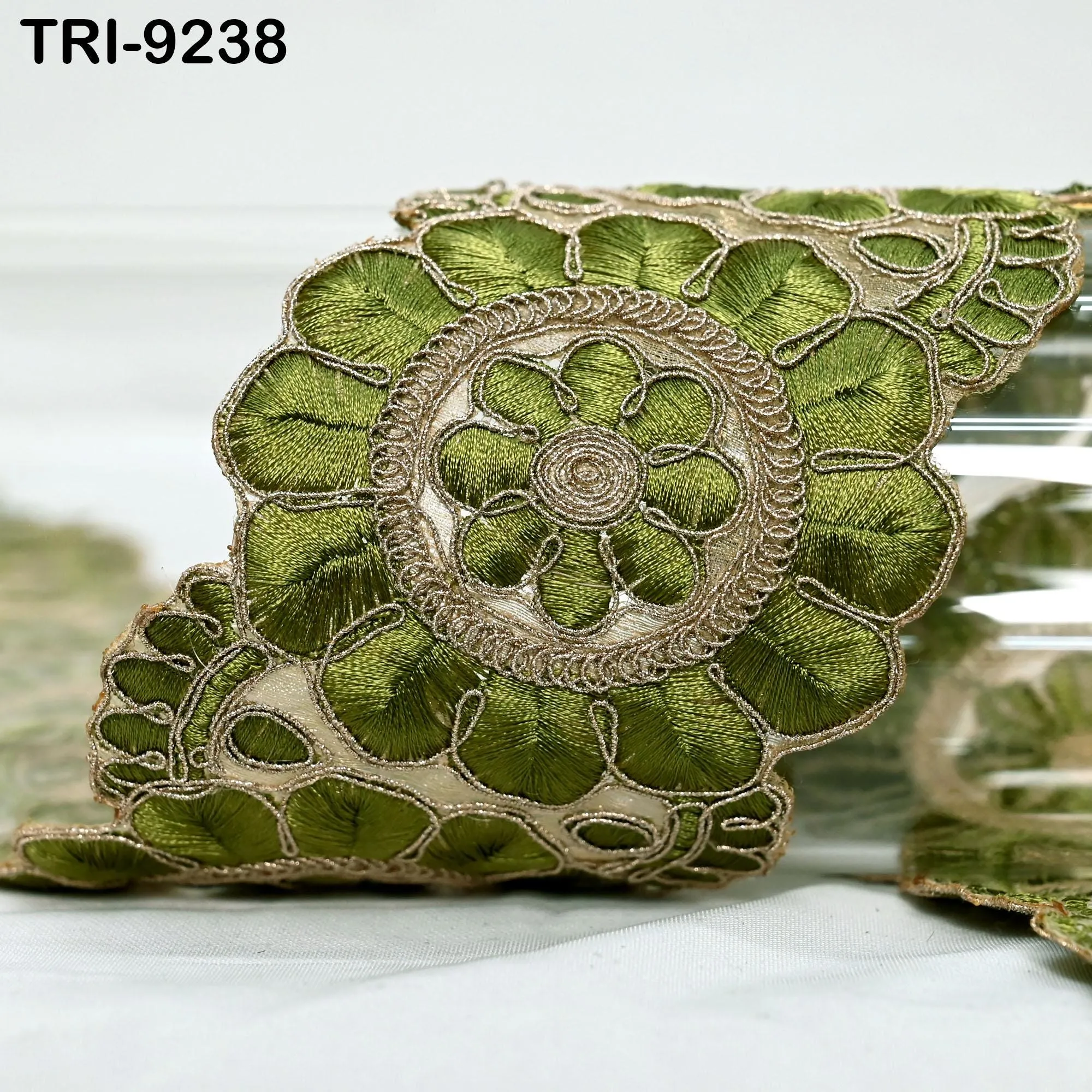9 Yard Green Indian Embroidery Trim 8cm Ribbon Embroidered Wedding Sari lehenga Border Saree  Sewing Crafting Wall Decor Curtains Headbands