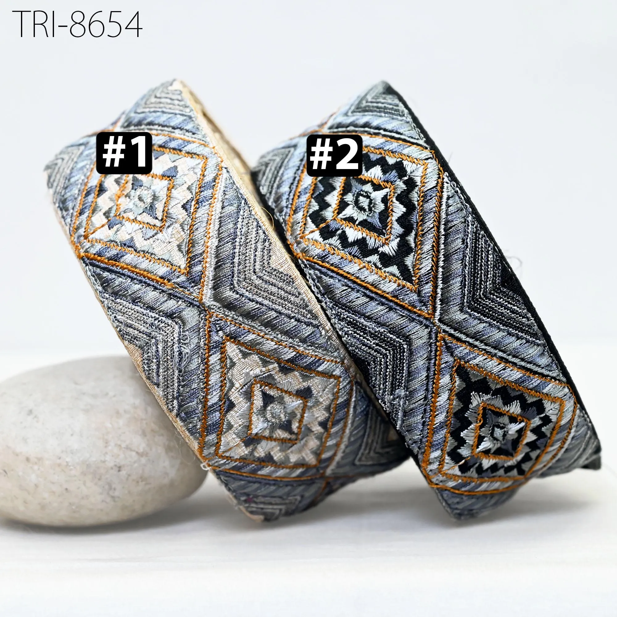 9 Yard Grey Indian 5 CM Sari Border Embellishments Embroidery Trim Embroidered Saree Ribbon Crafting Curtain Headbands Dog Collar Tote Bag
