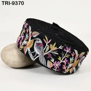 9 Yard Grey Indian Embroidery Ribbon 5cm Trim Sparrow Sari Border DIY Crafting Sewing Bag Straps Regency Reticules Home Decor Junk Journals