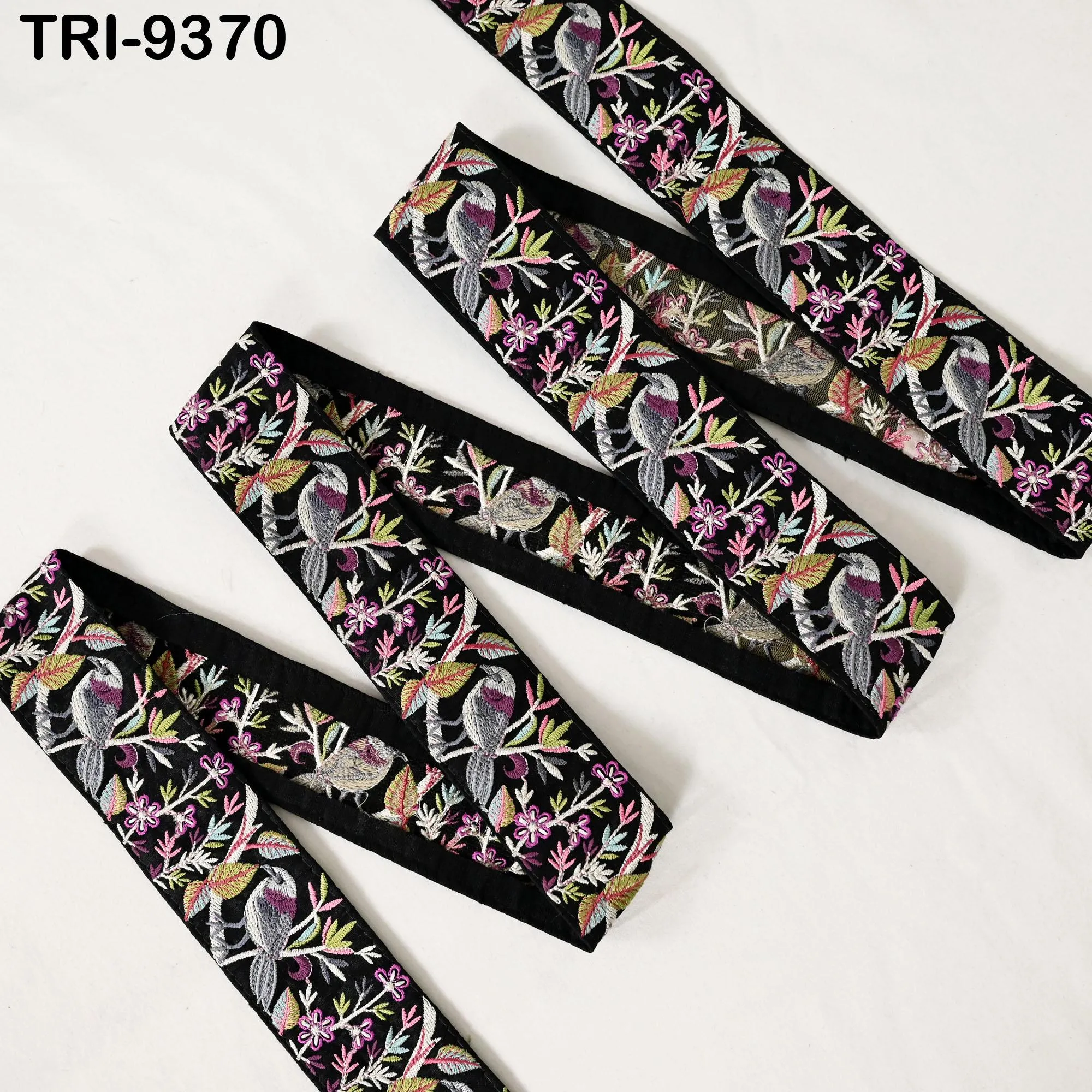 9 Yard Grey Indian Embroidery Ribbon 5cm Trim Sparrow Sari Border DIY Crafting Sewing Bag Straps Regency Reticules Home Decor Junk Journals