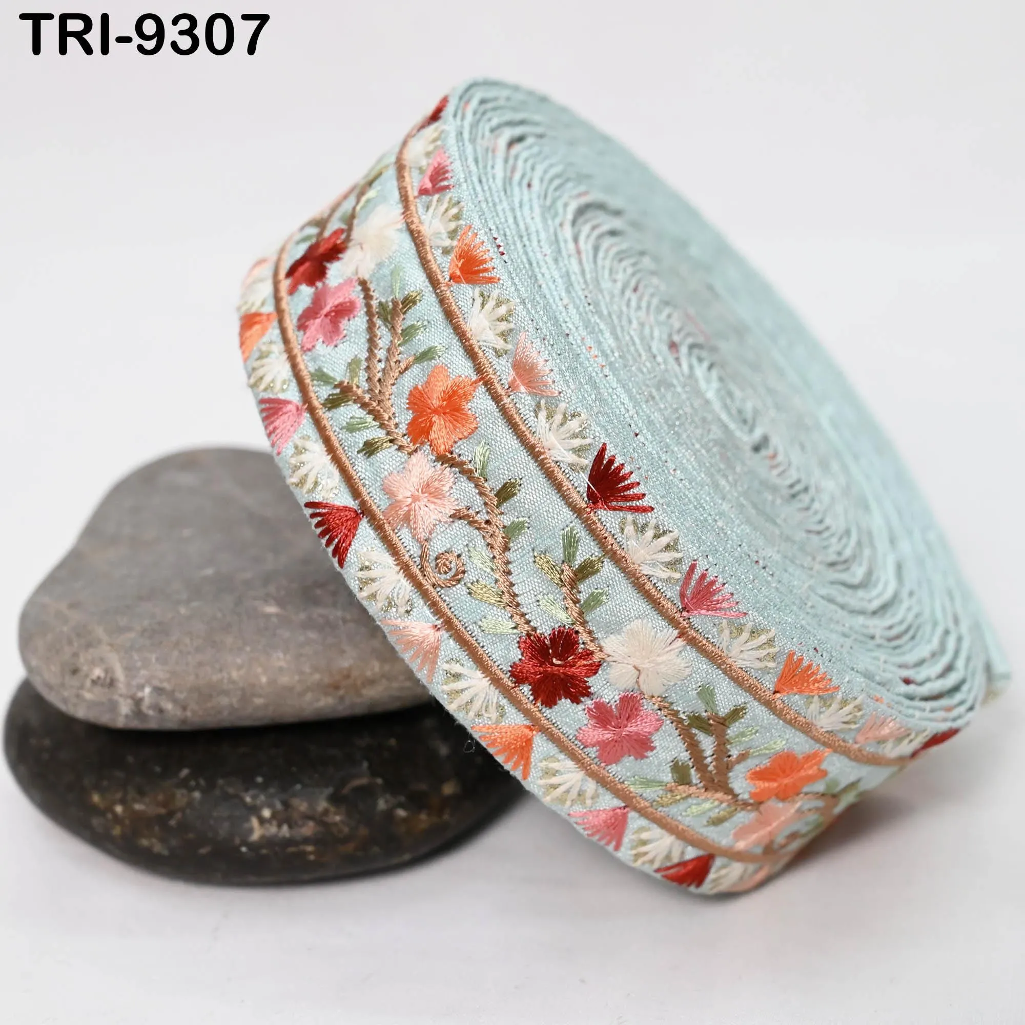 9 Yard Ice Blue Embroidery Ribbon 4cm Trim Embellishment Sari Sewing DIY Crafting Border Indian Embroidered Trimmings Laces Junk Journals
