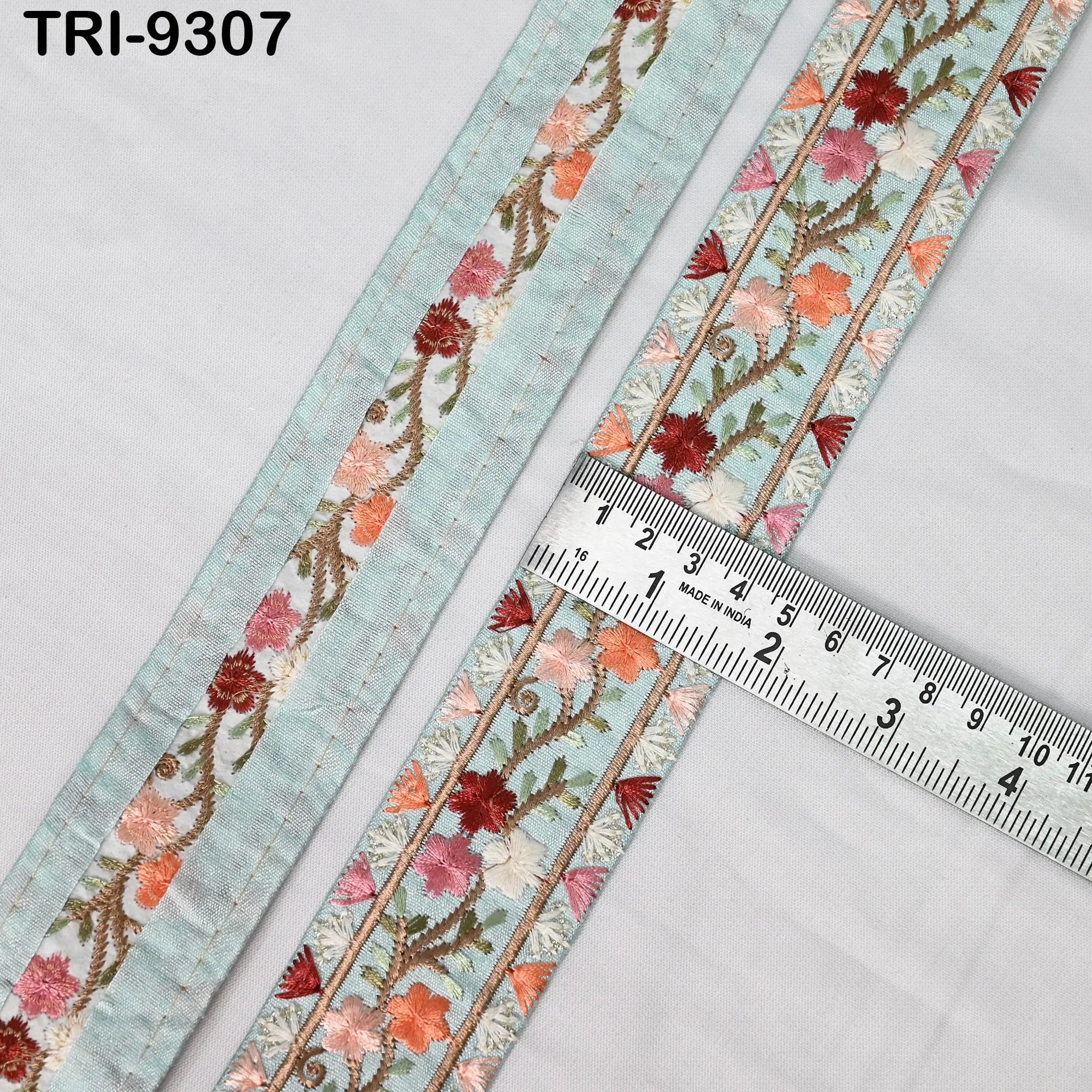 9 Yard Ice Blue Embroidery Ribbon 4cm Trim Embellishment Sari Sewing DIY Crafting Border Indian Embroidered Trimmings Laces Junk Journals