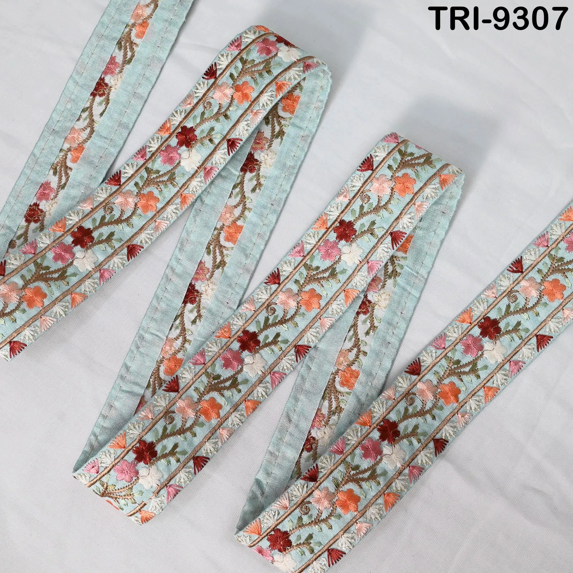 9 Yard Ice Blue Embroidery Ribbon 4cm Trim Embellishment Sari Sewing DIY Crafting Border Indian Embroidered Trimmings Laces Junk Journals