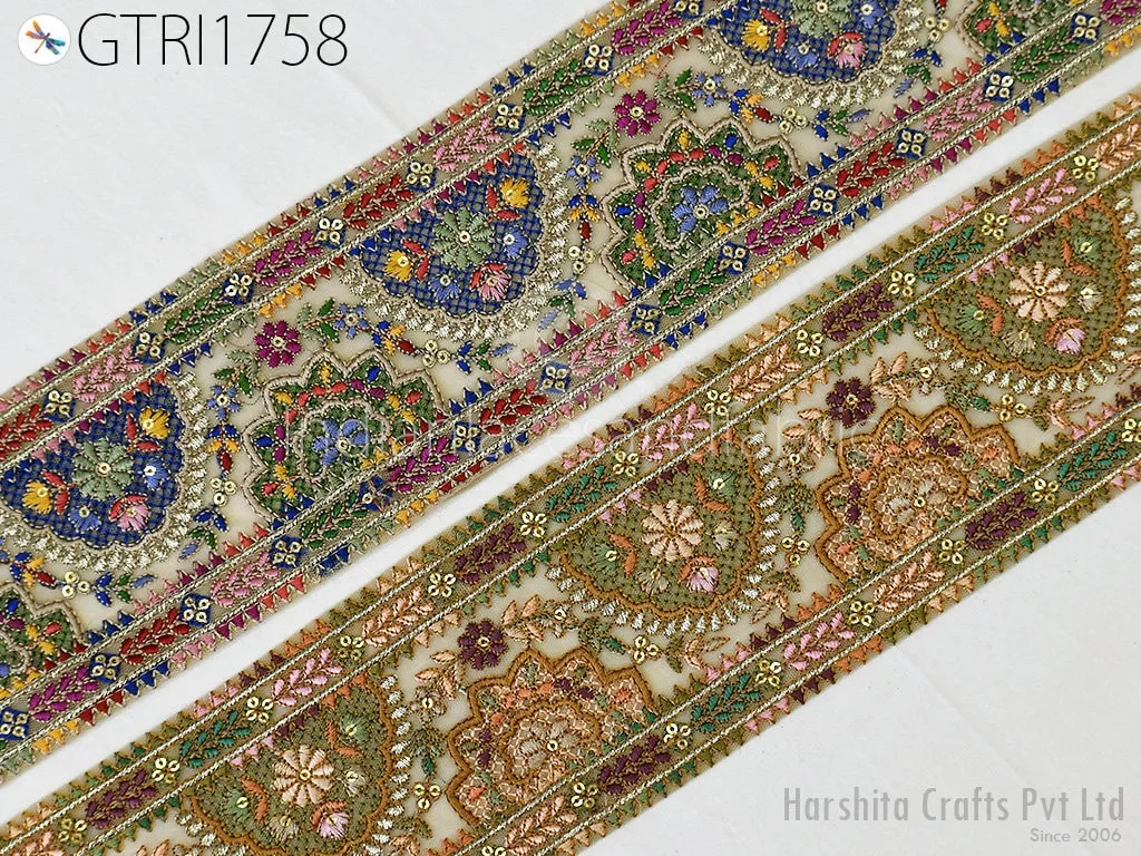 9 Yard Indian 10CM Embroidered Fabric Trim Sari Border Cushions DIY Crafting Wedding Saree Sewing Embroidery Dress Embellish Costume Ribbon