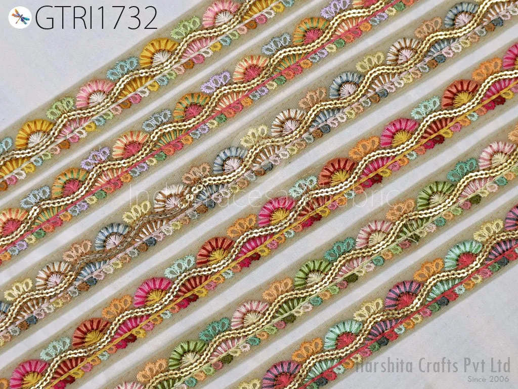 9 Yard Indian 3cm Embroidered Trim Sari Fabric Gift Wrapping Ribbon Embellish Sewing DIY Crafting Border Embroidery Cushions Lace Home Decor