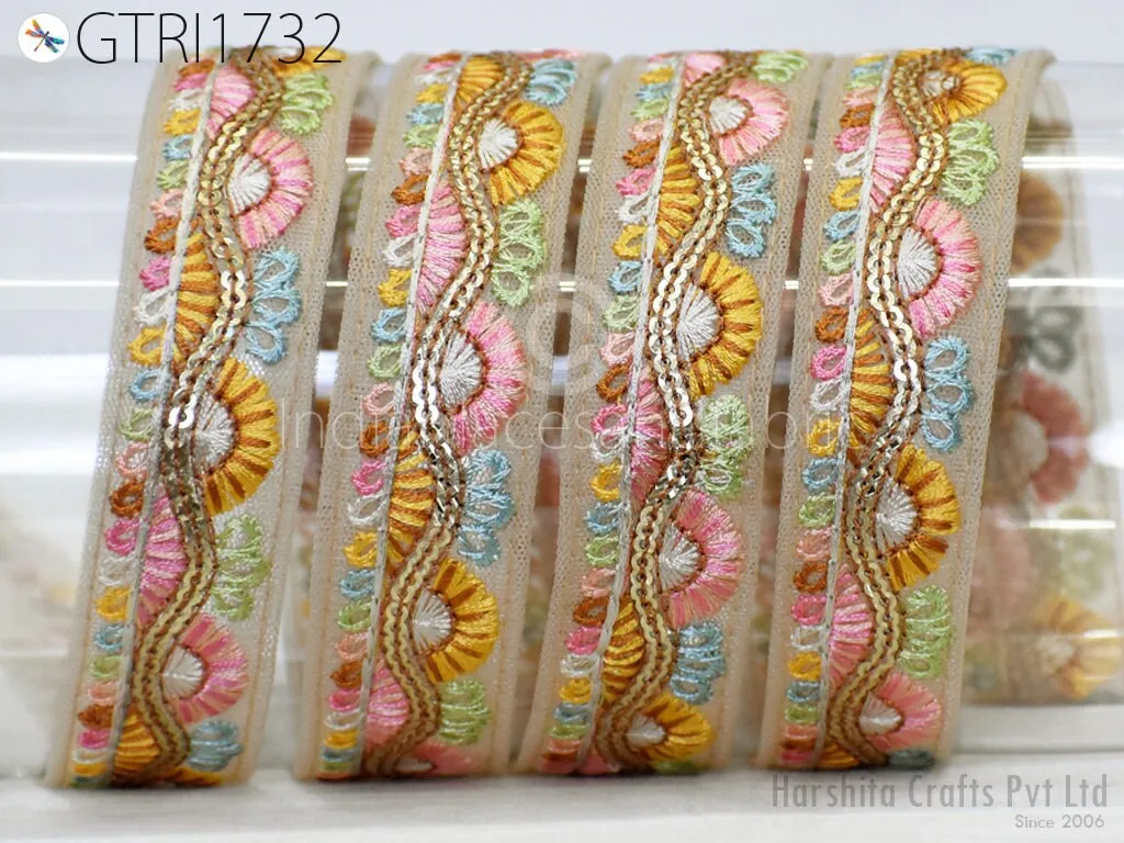 9 Yard Indian 3cm Embroidered Trim Sari Fabric Gift Wrapping Ribbon Embellish Sewing DIY Crafting Border Embroidery Cushions Lace Home Decor