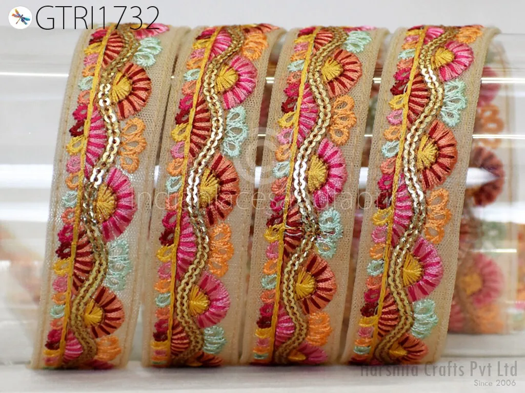 9 Yard Indian 3cm Embroidered Trim Sari Fabric Gift Wrapping Ribbon Embellish Sewing DIY Crafting Border Embroidery Cushions Lace Home Decor