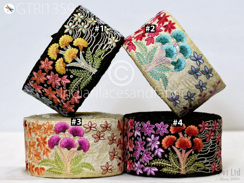 9 Yard Indian 65mm Decorative Embroidery Fabric Trim Saree Embellishments DIY Crafting Sewing Curtains Sari Border Embroidered Ribbons