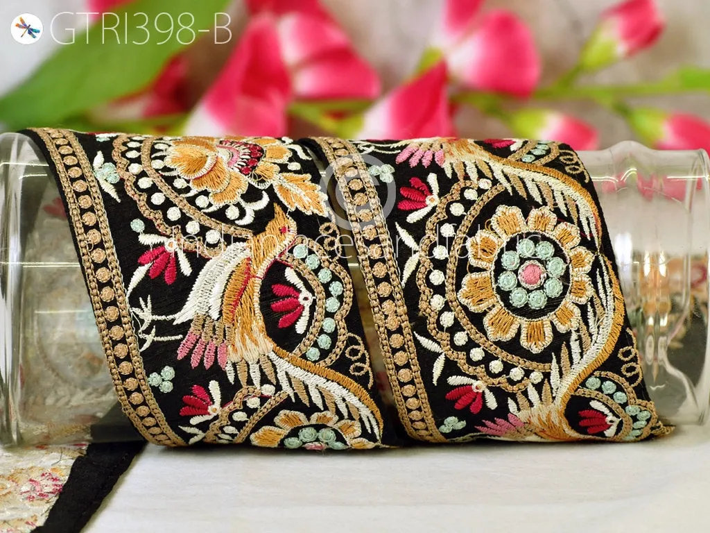 9 Yard Indian 8cm Embroidered Trim Cushions tape Embellishment Peacock Embroidery Ribbon Sewing DIY Crafting Border Wedding Trimmings
