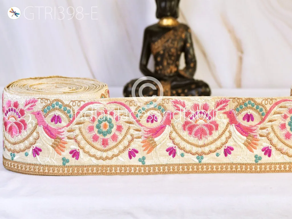 9 Yard Indian 8cm Peacock Embroidered Trim Cushions Embellish Wholesale Saree Ribbon Sewing DIY Crafting Border Wedding Trimmings Curtains