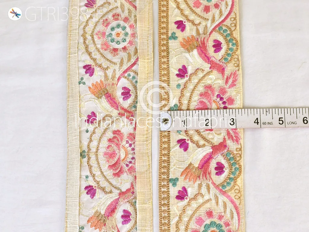 9 Yard Indian 8cm Peacock Embroidered Trim Cushions Embellish Wholesale Saree Ribbon Sewing DIY Crafting Border Wedding Trimmings Curtains