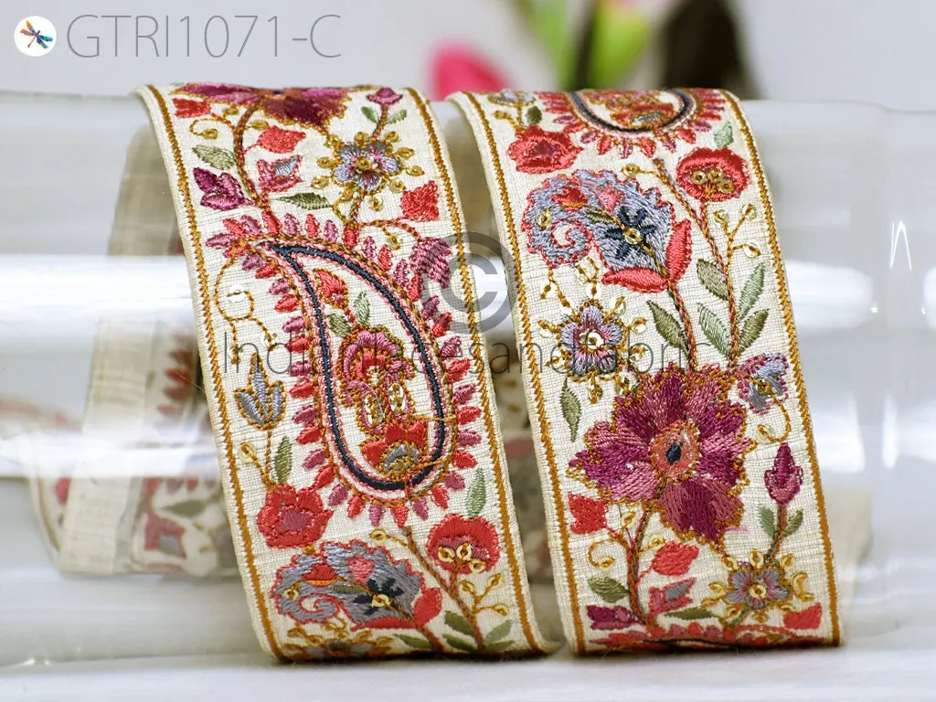 9 Yard Indian Embroidered Fabric 5 Cm Trim Saree Sewing Crafting Embellishment Embroidery Border Wedding Dress Trimmings Cushion Covers