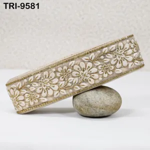 9 Yard Indian Embroidery 5cm Trim Embroidered Saree Ribbon Sari Embellishments Sewing DIY Crafting Trimmings Curtains Headbands Border Beige