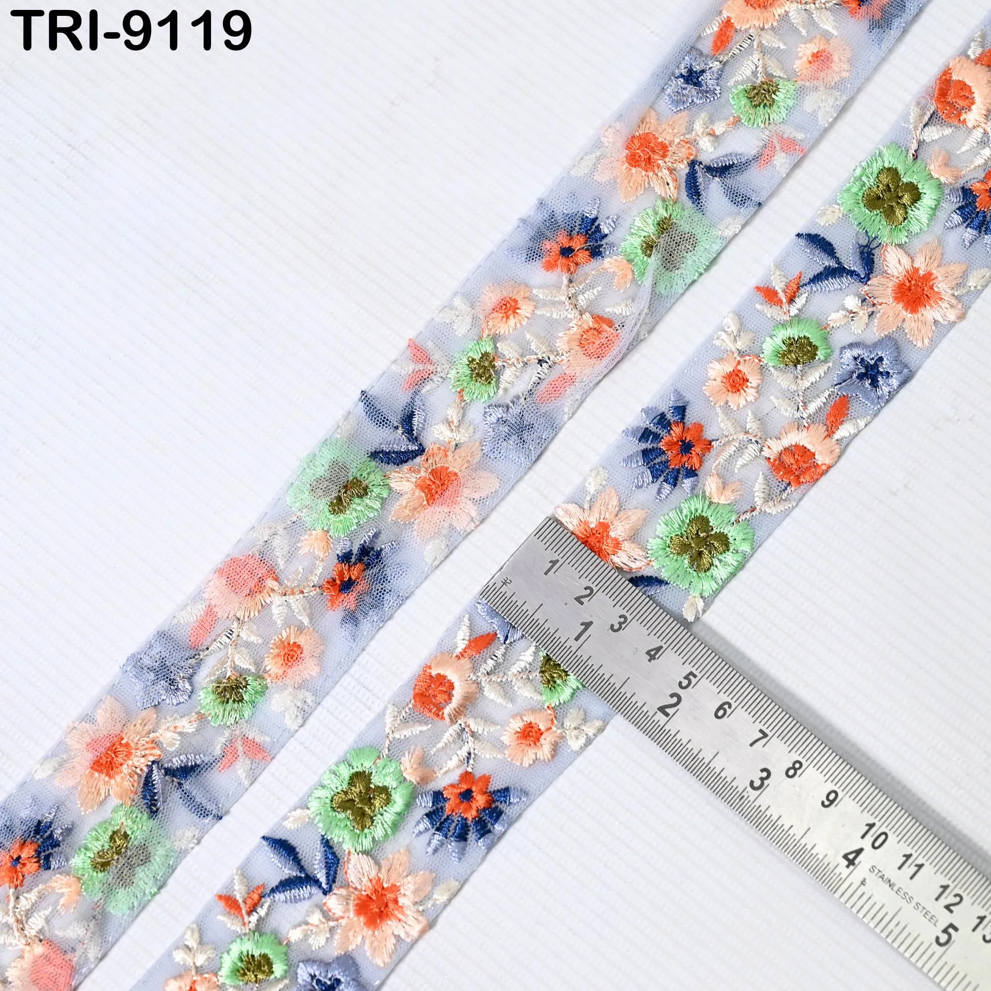 9 Yard Indian Embroidery Ribbons 4cm Embroidered Fabric Trim Embellishment Saree Sewing Craft Border Wedding Dress Cushion Cover Accessories