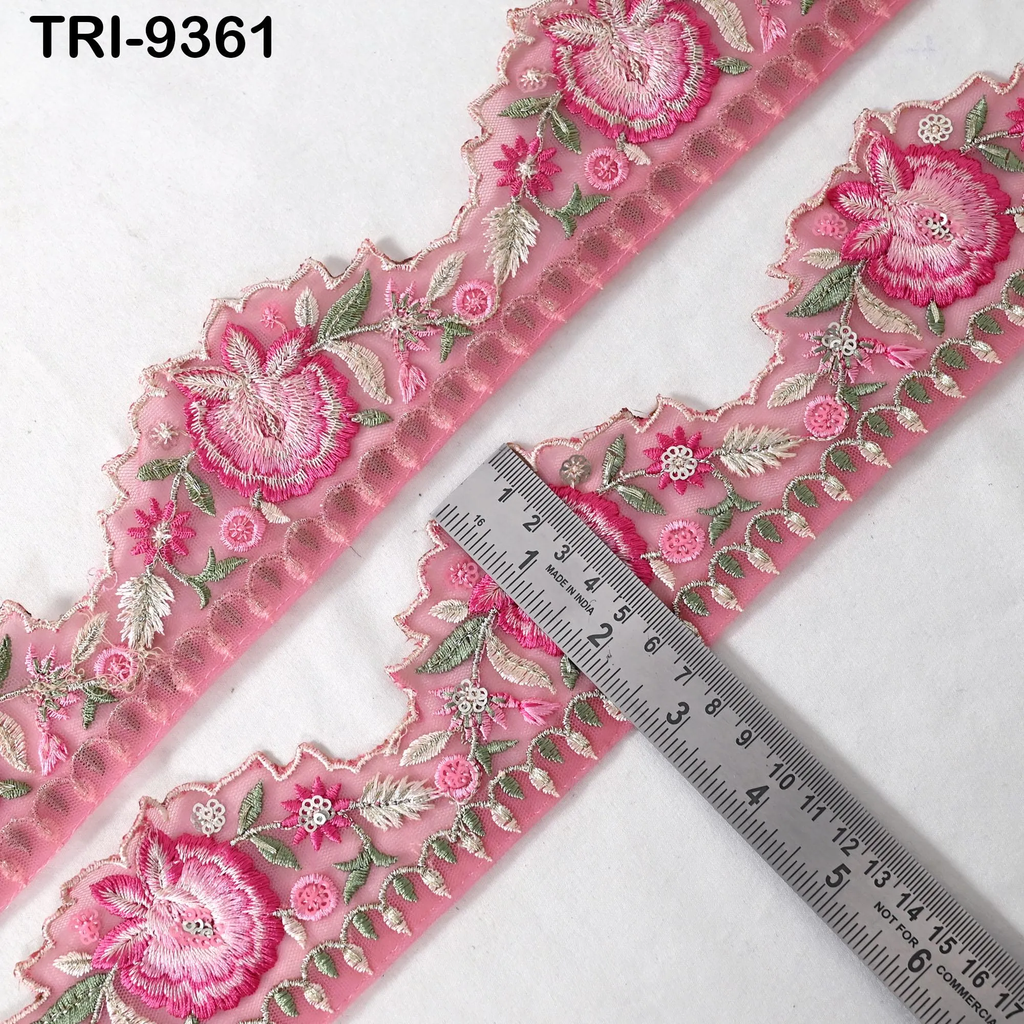 9 Yard Indian Embroidery Trim Scallop Edge Embroidered Saree 6cm Ribbon Junk Journals Sewing DIY Crafting Tape Curtains Headband Sari Border