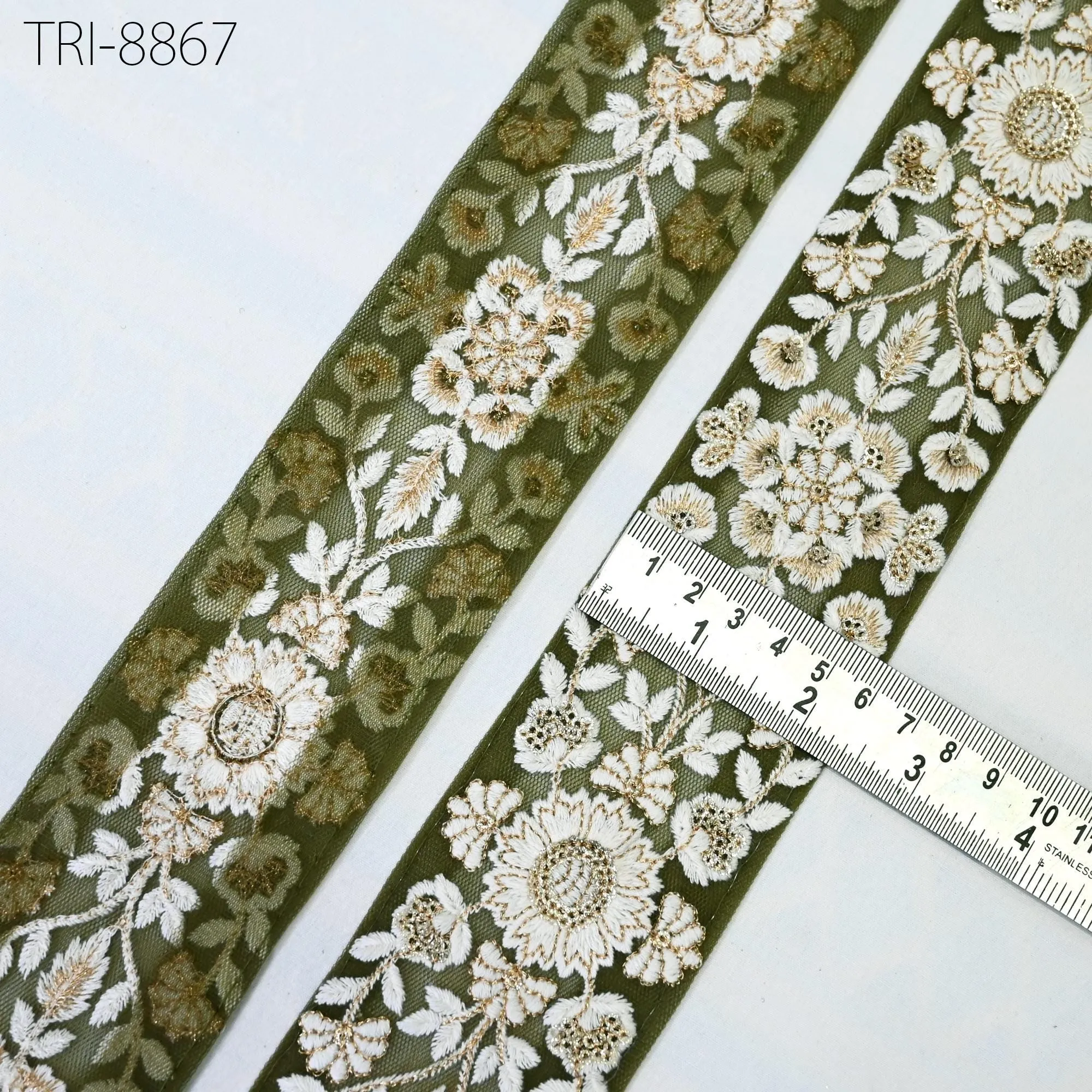 9 Yard Indian Green Embroidered Net Fabric Trim 6 cm Ribbon Embellishment Cushion DIY Sewing Sari Border Wedding Saree Tape Embroidery Dress