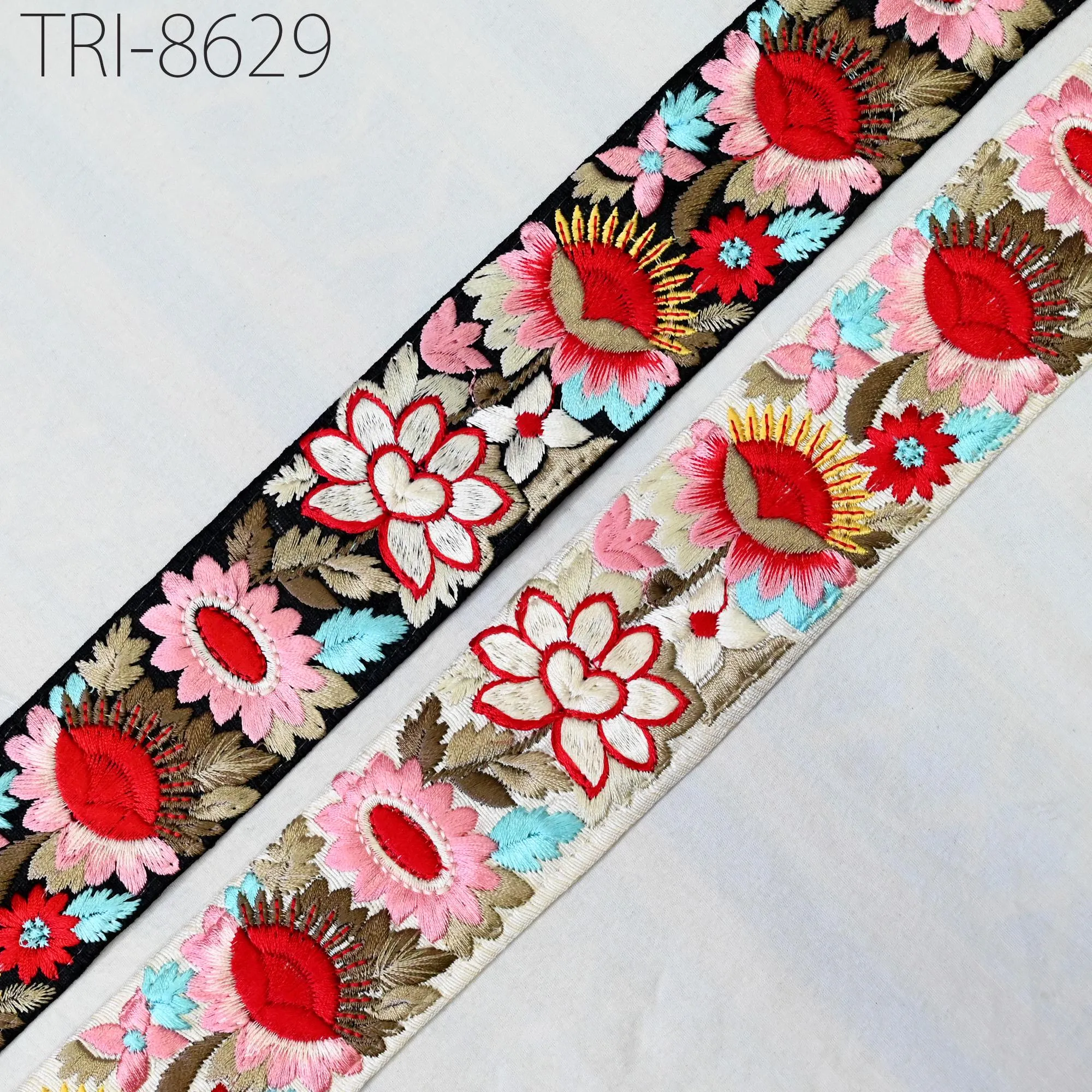 9 Yard Indian Red Embroidery 5 CM Border Embroidered Fabric Trim Gift Wrapping Saree Ribbon Crafting Christmas Decoration Trimming